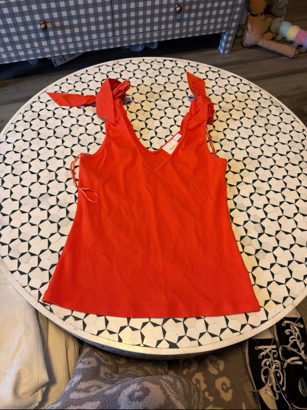 Mauve Bright Red Tie-Shoulder V-Neck Tank